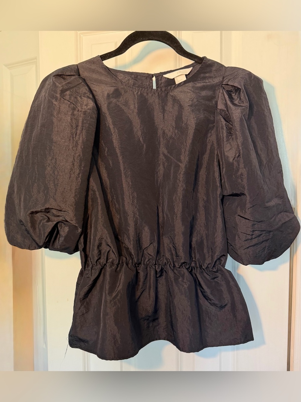 H&M Black Peplum Puff Sleeve Top